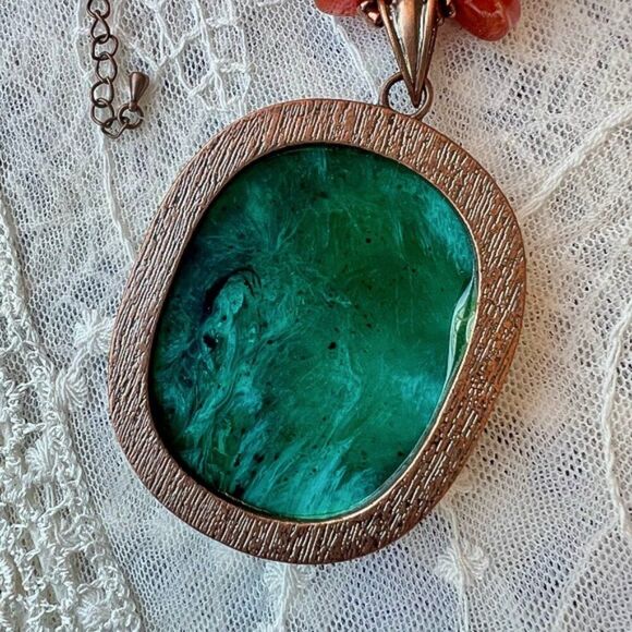 Asymmetrical Turquoise & Coral Beaded Fashion Statement Necklace - Picture 9 of 10